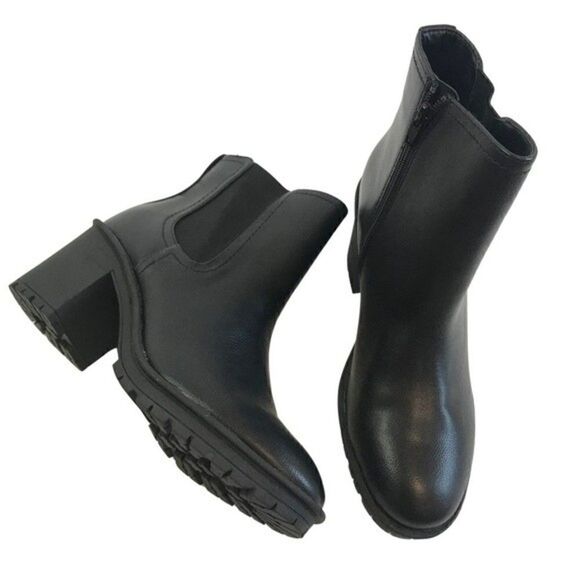 New! Faux Leather Chunky Block Heel Lug Sole Platform Veda Hiker Moto Boots - Picture 5 of 9